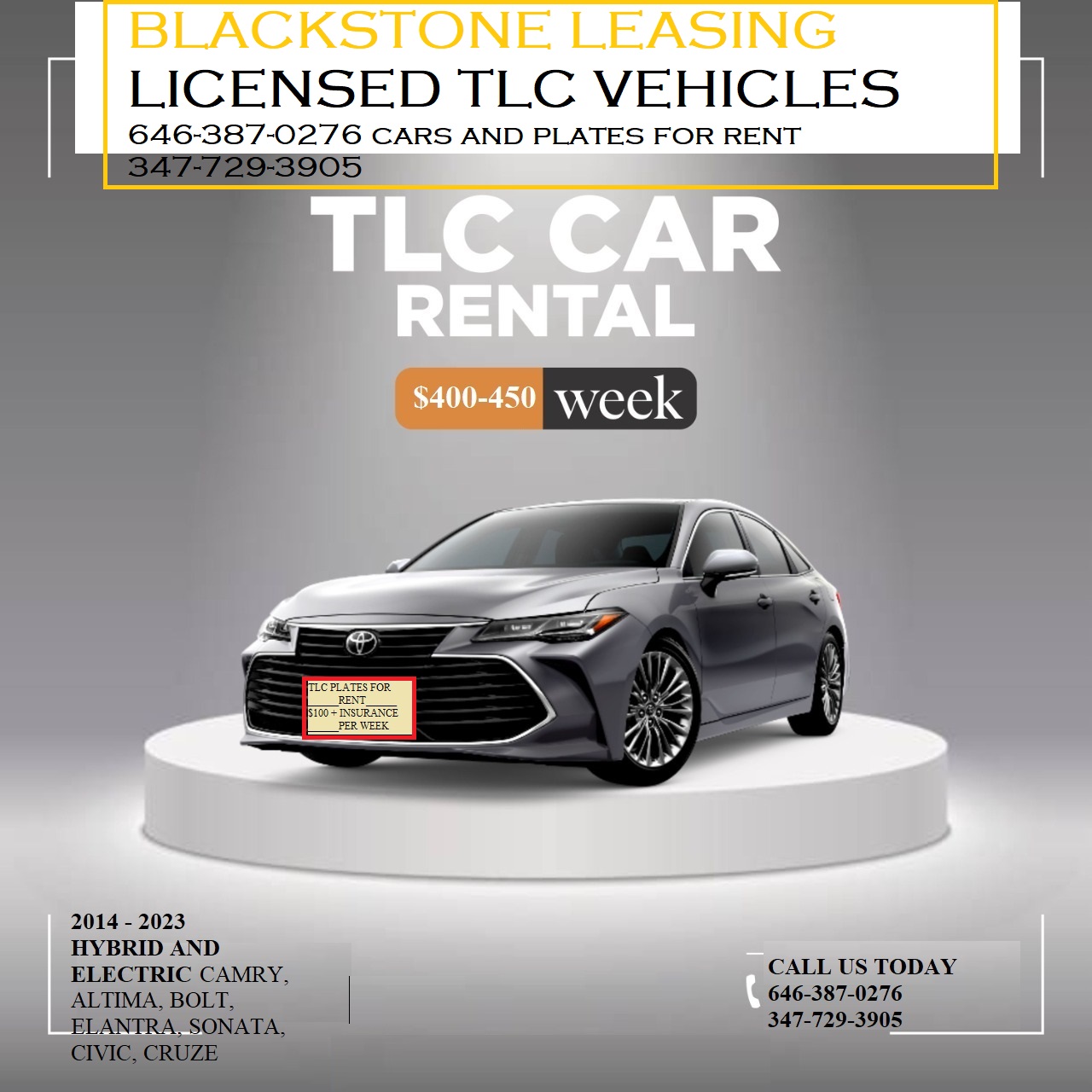 TLC Car Market - Hybrid and EV Cars for Rent: Toyota Camry, and More
